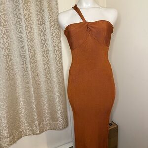 House of Harlow 1960 Brown Asymmetrical Ruched Cocktail Dress